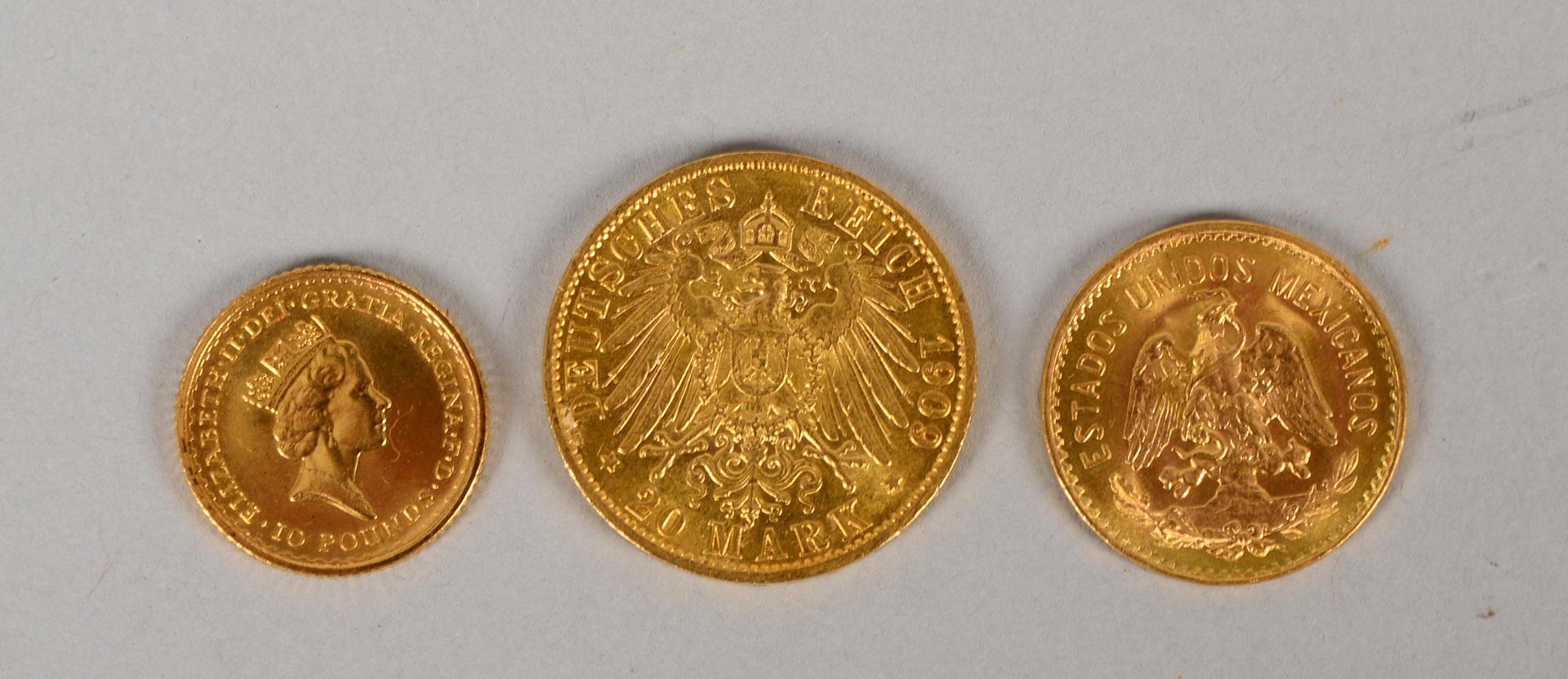 3 Goldm&uuml;nzen: 1x &#039;20 Mark, Deutsches Reich 1909 - Wilhelm II., Deutscher Kaiser K&ouml;nig - Image 2 of 2