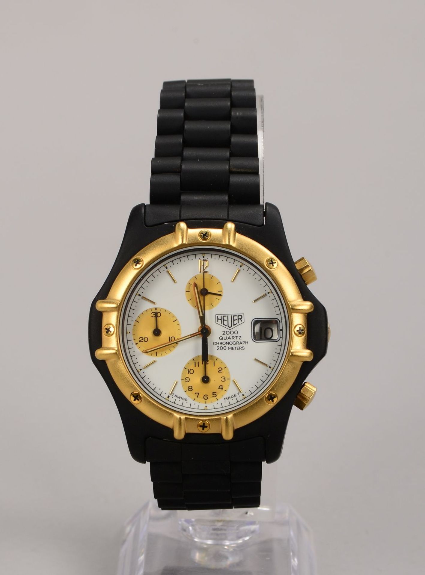 Unisex-Armbanduhr, Heuer &#039;Modell 2000&#039;, Quarz, Chronograph, schwarzes Stahlgeh&auml;use, v - Bild 2 aus 2