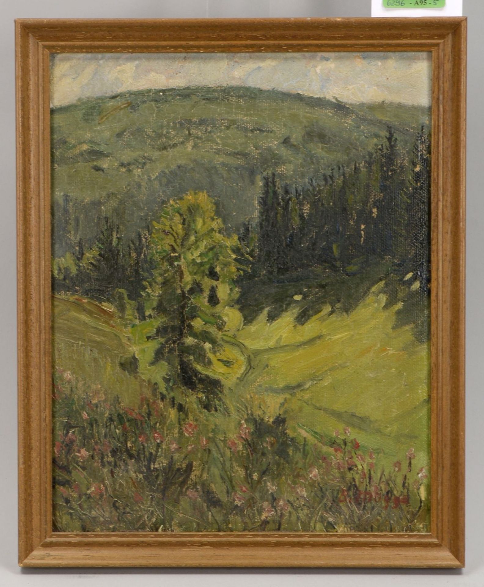 M&uuml;gge, Berthold (1896 - 1970), &#039;H&uuml;gelige Landschaft&#039;, &Ouml;l auf Malkarton/gera