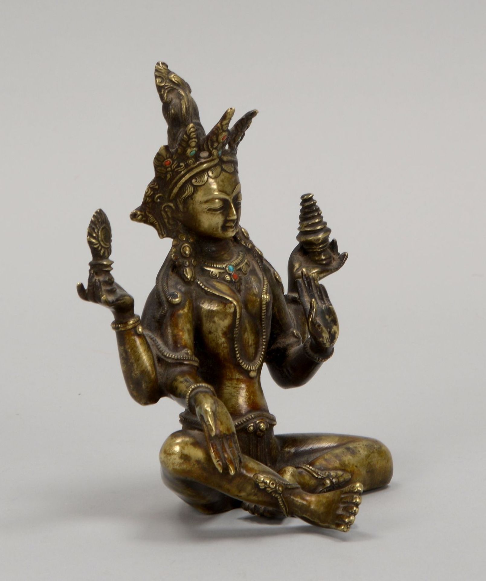 Bronzeskulptur (Nepal/Tibet, 20. Jahrhundert), &#039;Vierarmige Gottheit - Tara&#039;, massiver Guss - Image 2 of 2