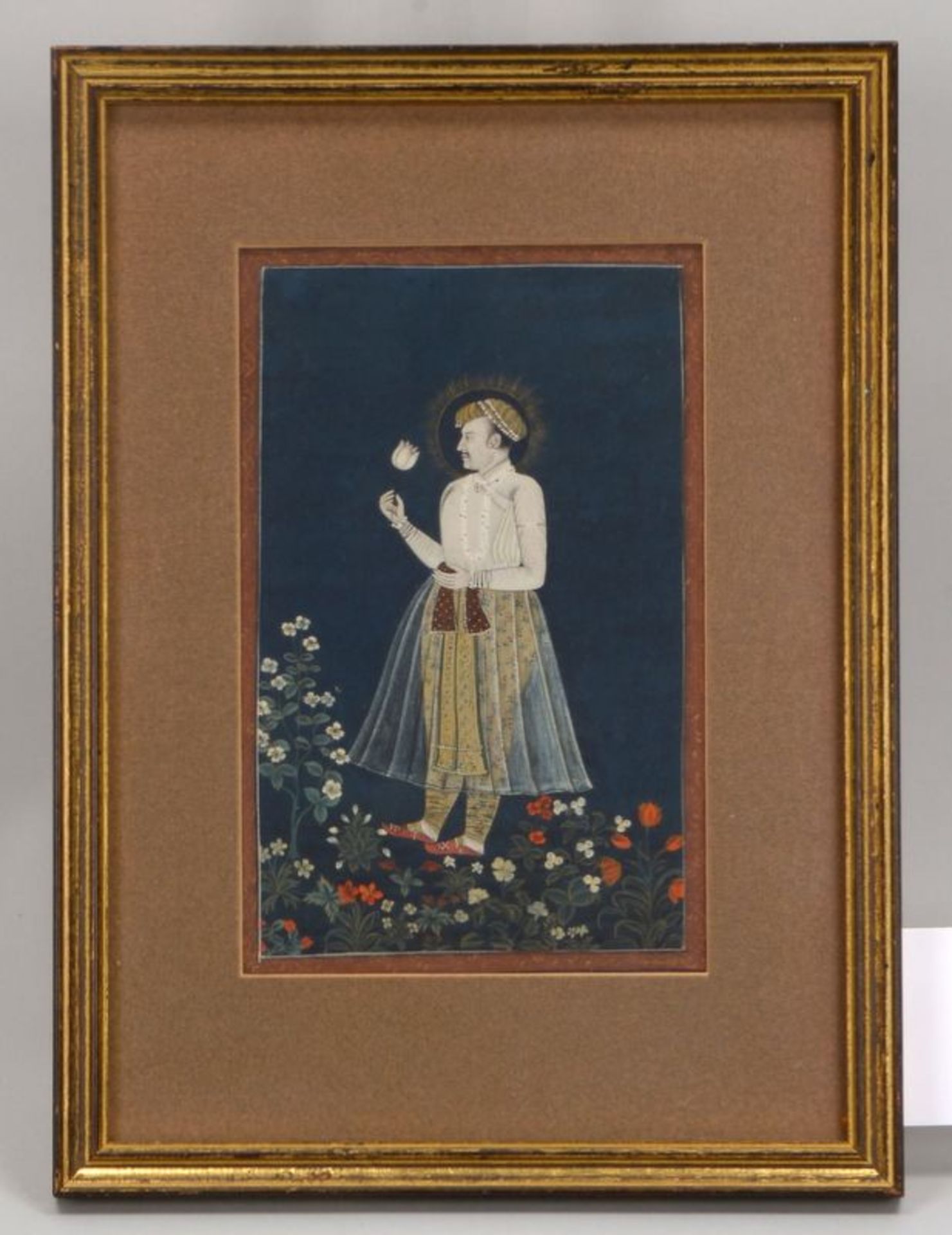 Miniaturmalerei (18./19. Jahrhundert, Mogul-Indien), &#039;Schah Jahan mit wei&szlig;er Tulpe&#039;,