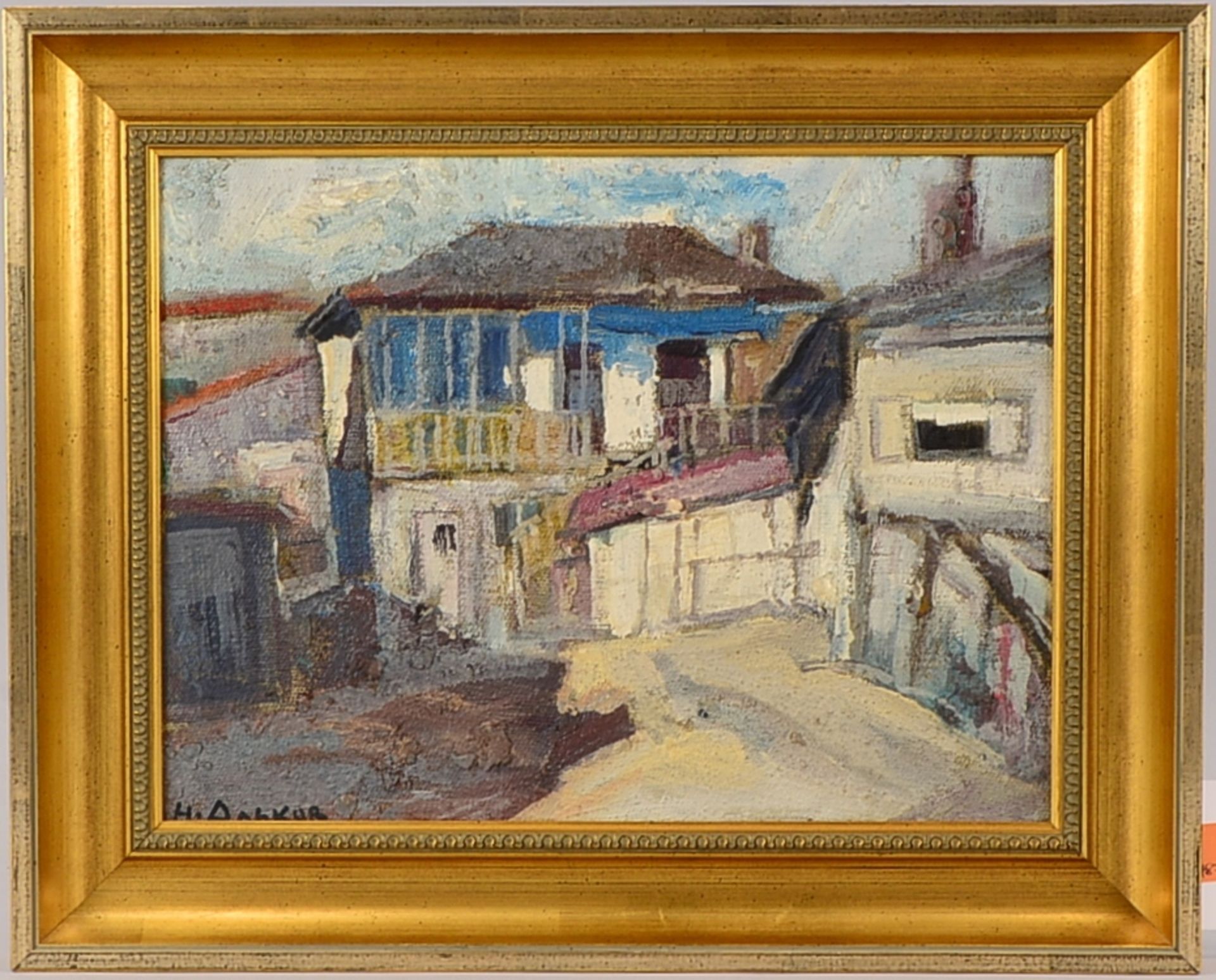 Alekov, Valentin Napoleonov (*1937), &#039;Stadtansicht von Varna&#039;, &Ouml;l auf Platte, unten l