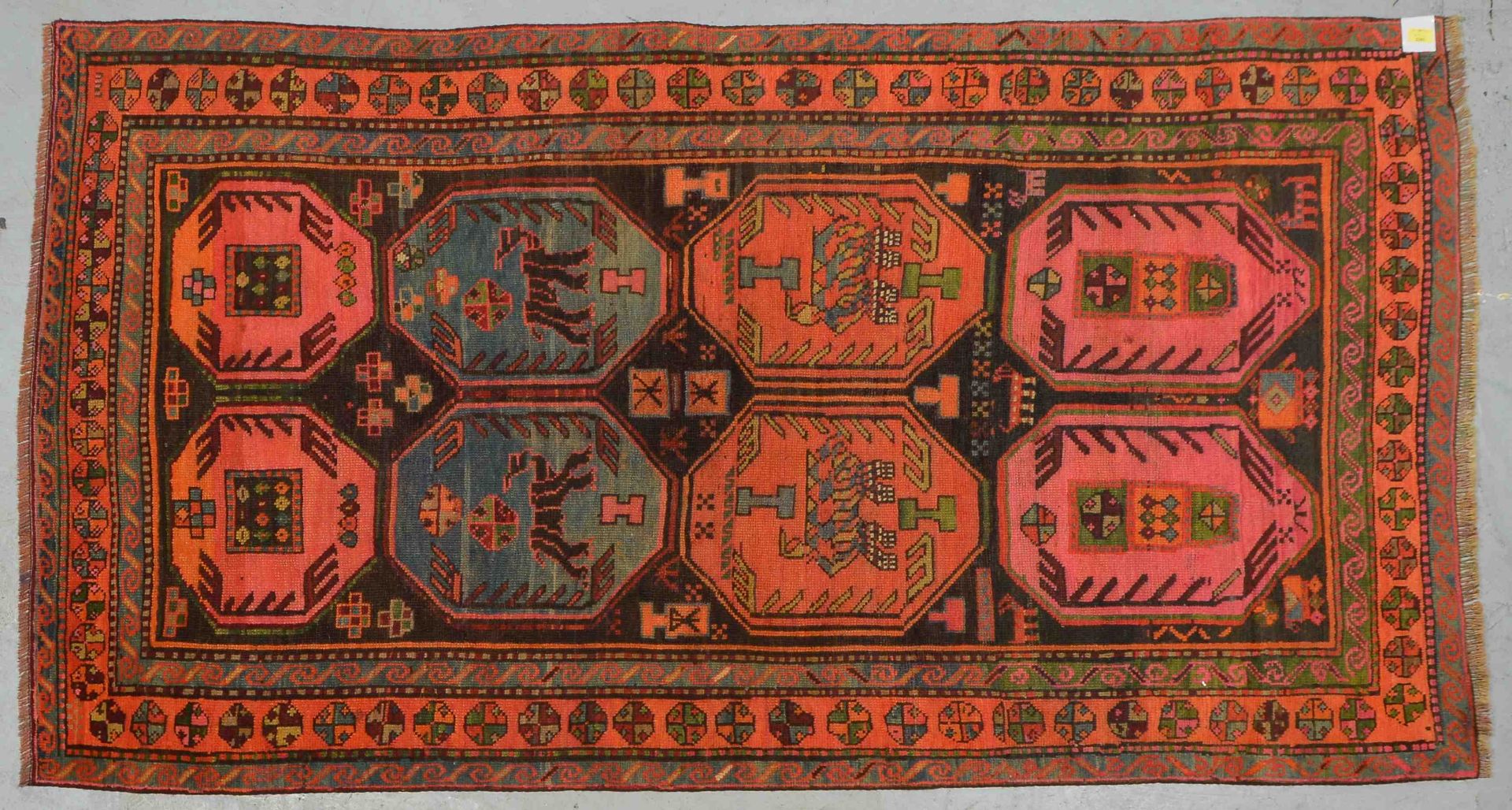 Antiker Orientteppich (wohl aus russischem Grenzgebiet), Wolle auf Wolle, auff&auml;llige Farbgebung
