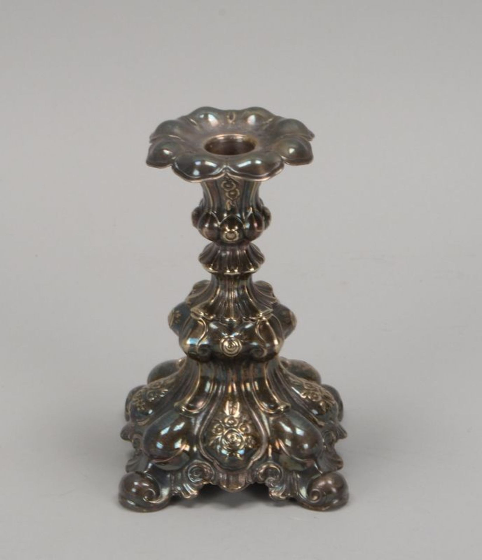 Kerzenleuchter, Silber (gepr&uuml;ft), barocke Form, Fu&szlig; gef&uuml;llt; H&ouml;he 17 cm