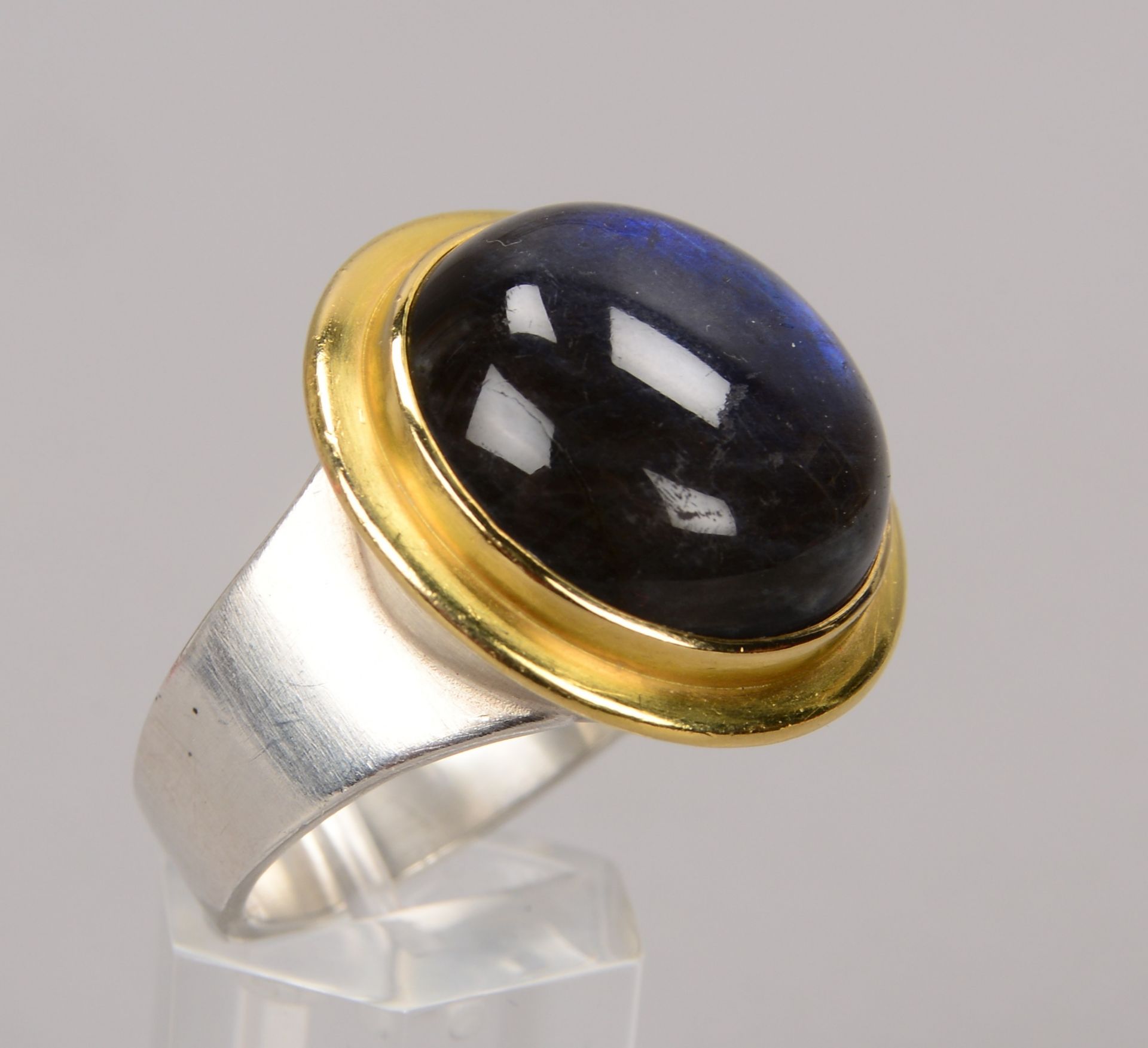 Ring (Goldschmiedemeister Peter Haastik), 925 Sterlingsilber und 750 GG, mit Labradorit-Besatz, Stei