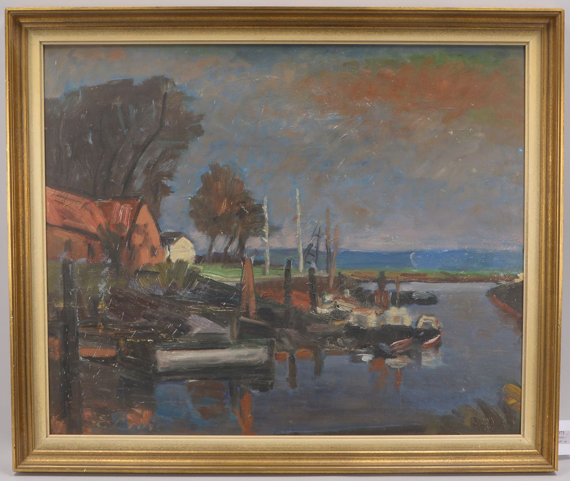 Brose, Emil (1901 - 1962), -Boote am Ufer-, Oel auf Hartfaser/gerahmt, unten links signiert, Bildmas