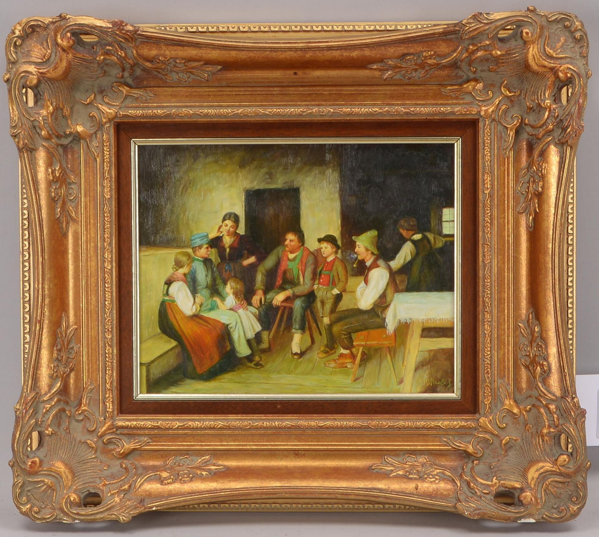 Paules, M., -Familienrat-, Oel auf Holz/gerahmt, unten rechts signiert, Masse 20 x 25 cm