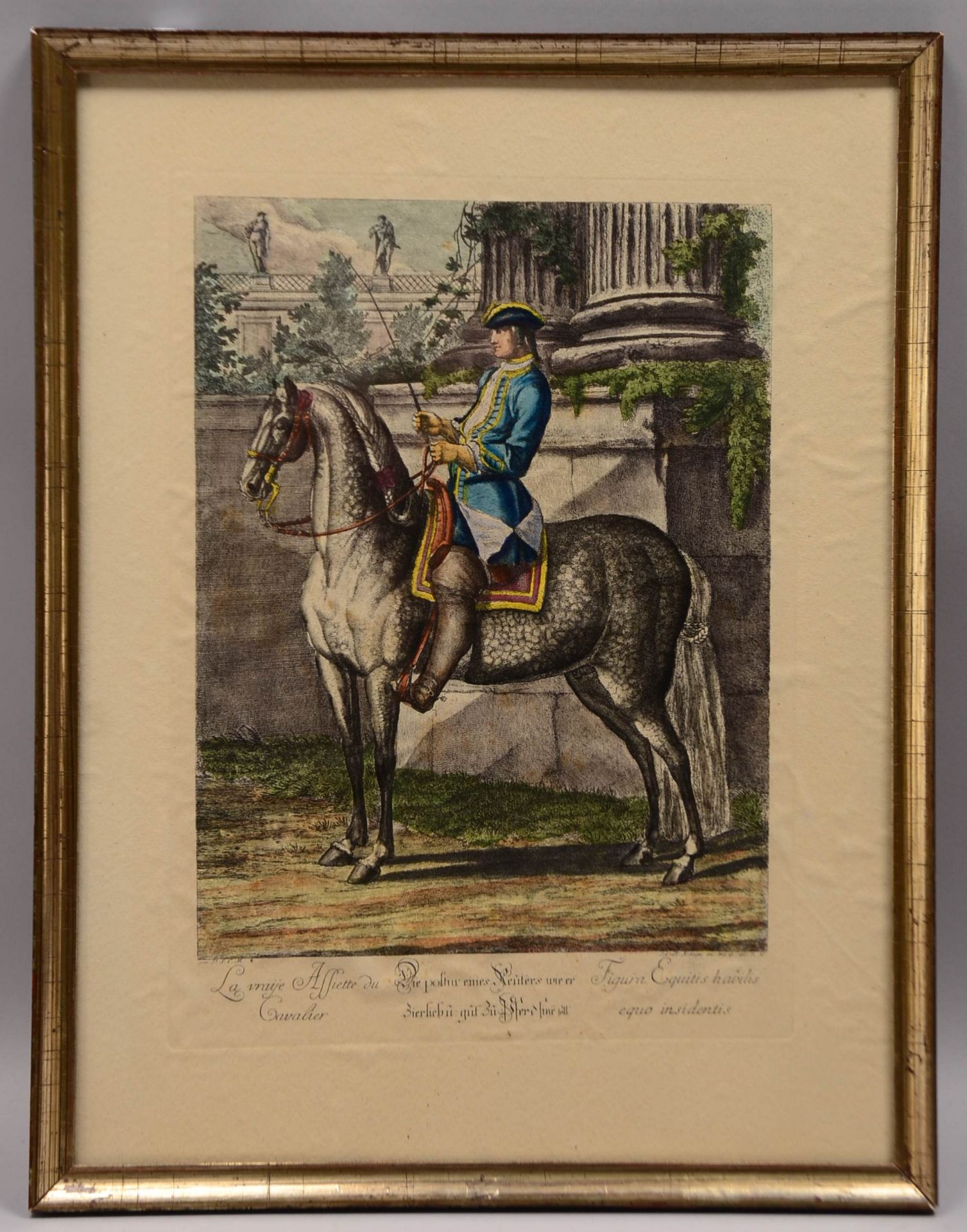 Stich, &#039;Pferd mit Reiter&#039;, hinter Glas; Ma&szlig;e 28,5 x 21,5 cm