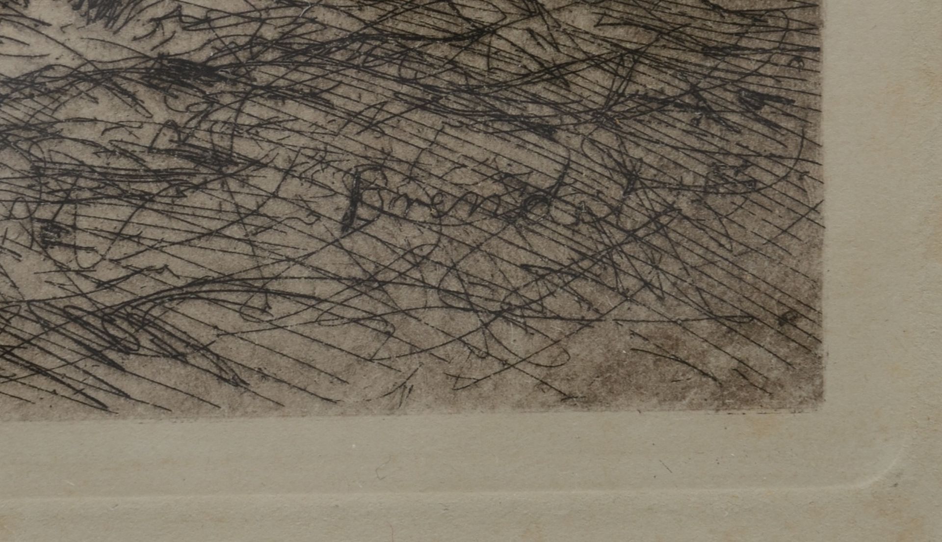 Radierung, in der Platte signiert, Brendel, datiert 1894, &quot;Schafstall&quot;, ca. 19 &times; 25  - Bild 3 aus 3