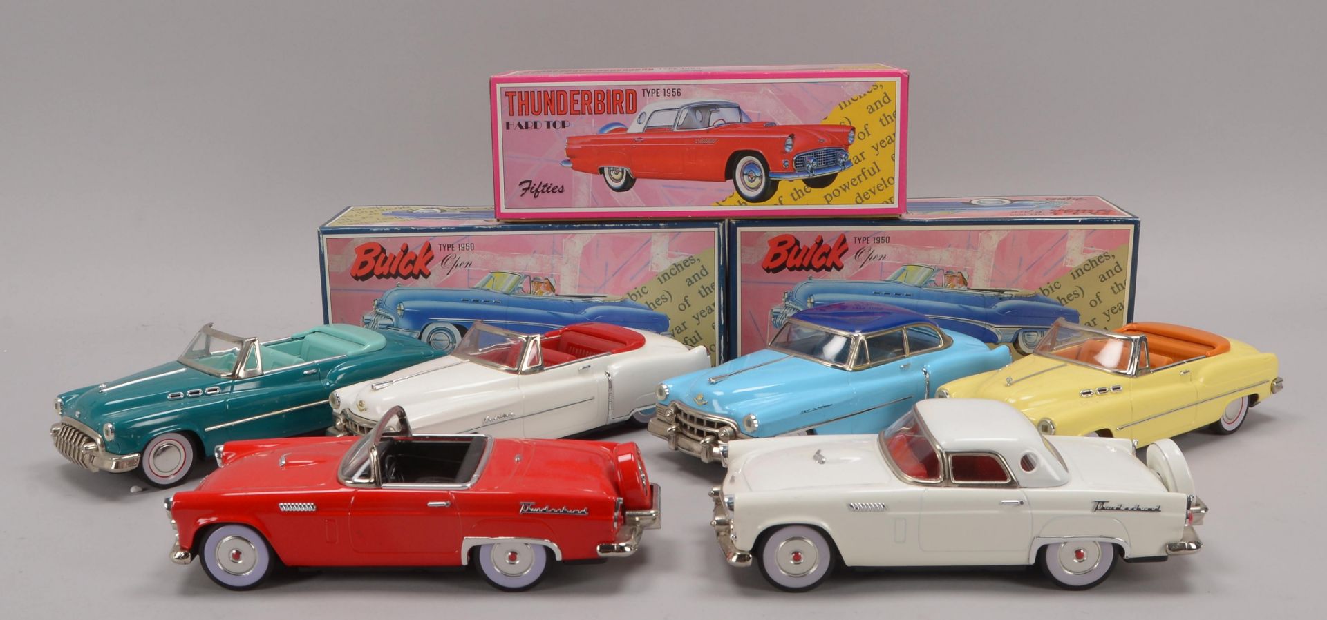 Konvolut Sammler-Modellautos, Serie -Fifties-, 6 Stueck: 2x -Buick 1950-, -Thunderbird 1956-, -Cadil