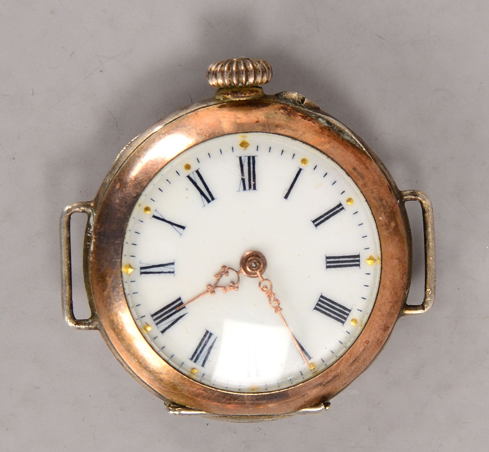 Taschenuhr (auch als Armbanduhr nutzbar), Silbergehaeuse, Uhr laeuft an, Durchmesser 3 cm, Gewicht 2