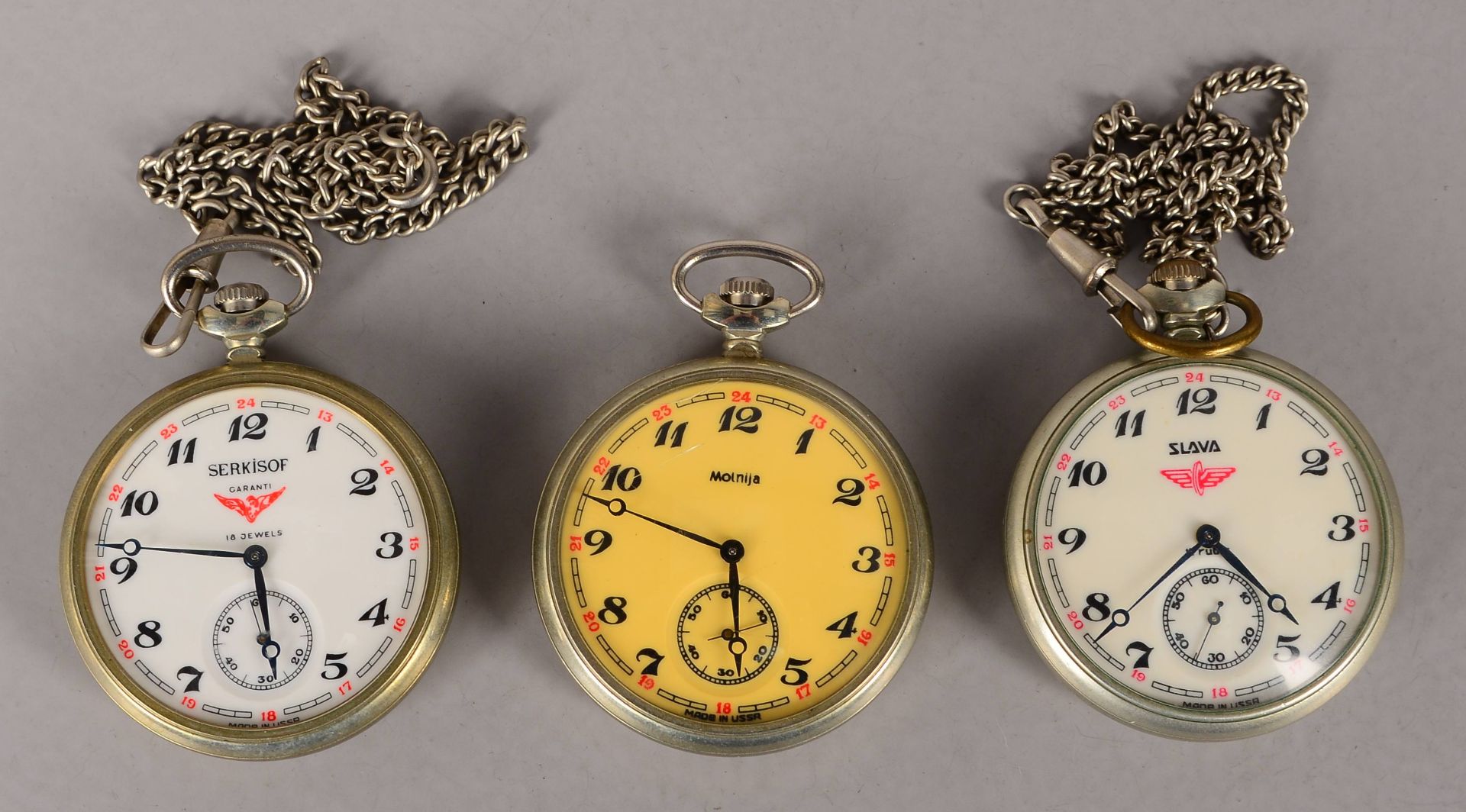 Kleines Taschenuhren-Konvolut (Russland), Uhren jeweils mit Handaufzug, 3 Stueck: 1x -Salva-, 1x -Se
