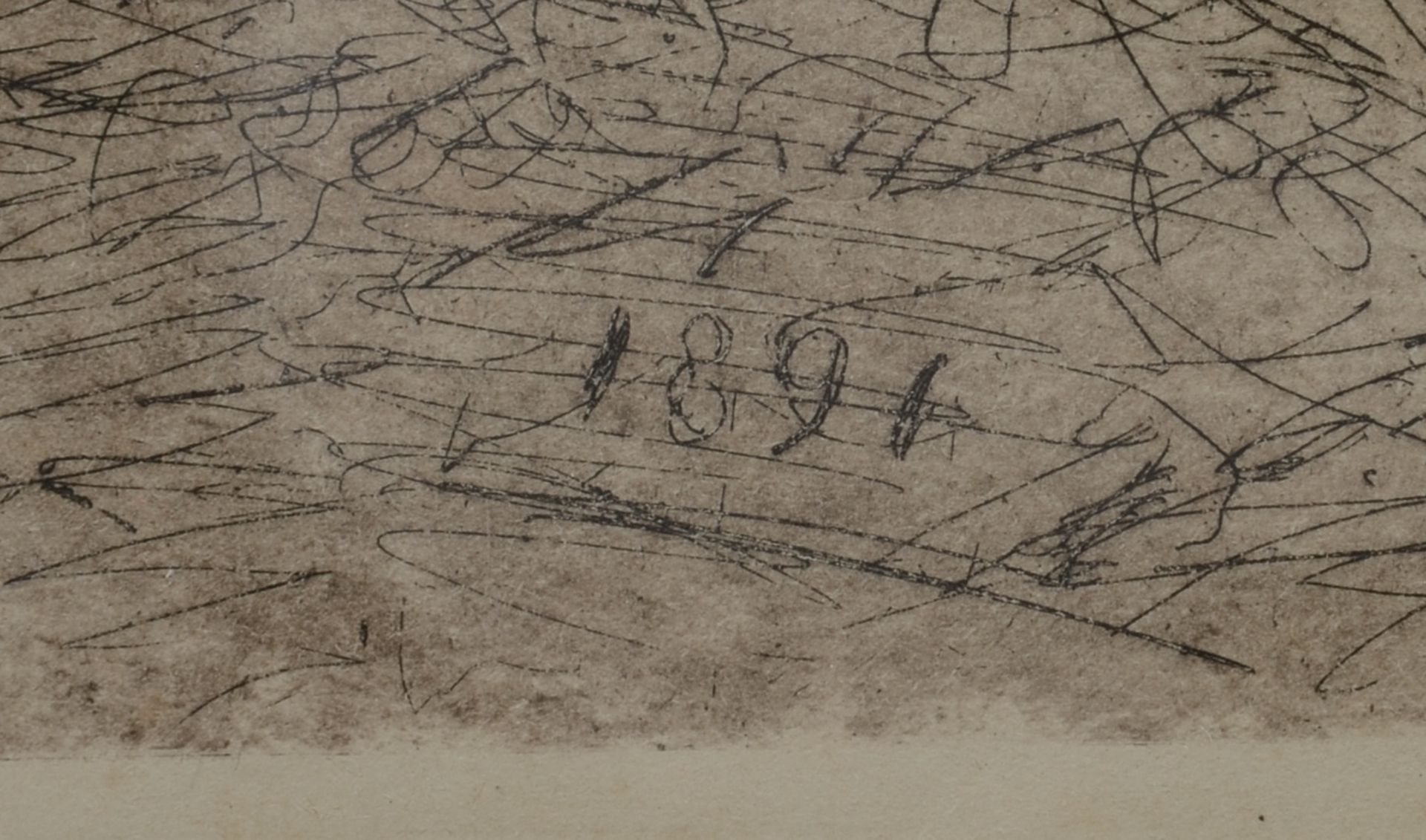Radierung, in der Platte signiert, Brendel, datiert 1894, &quot;Schafstall&quot;, ca. 19 &times; 25  - Bild 2 aus 3