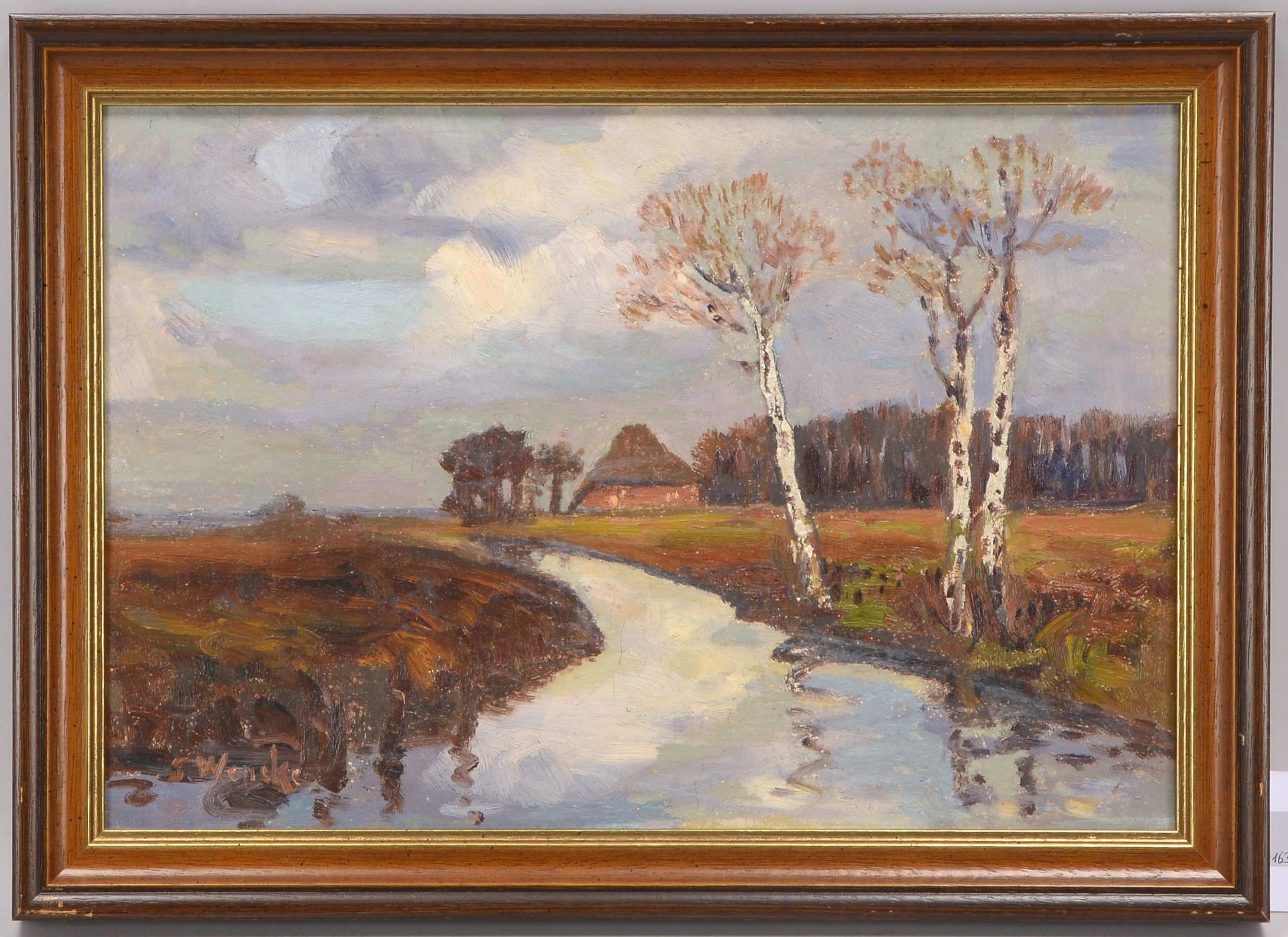 Wencke, Sophie (1874 Bremerhaven - 1963 Worpswede), -Birken am Moorgraben-, Oel auf Malkarton/gerahm