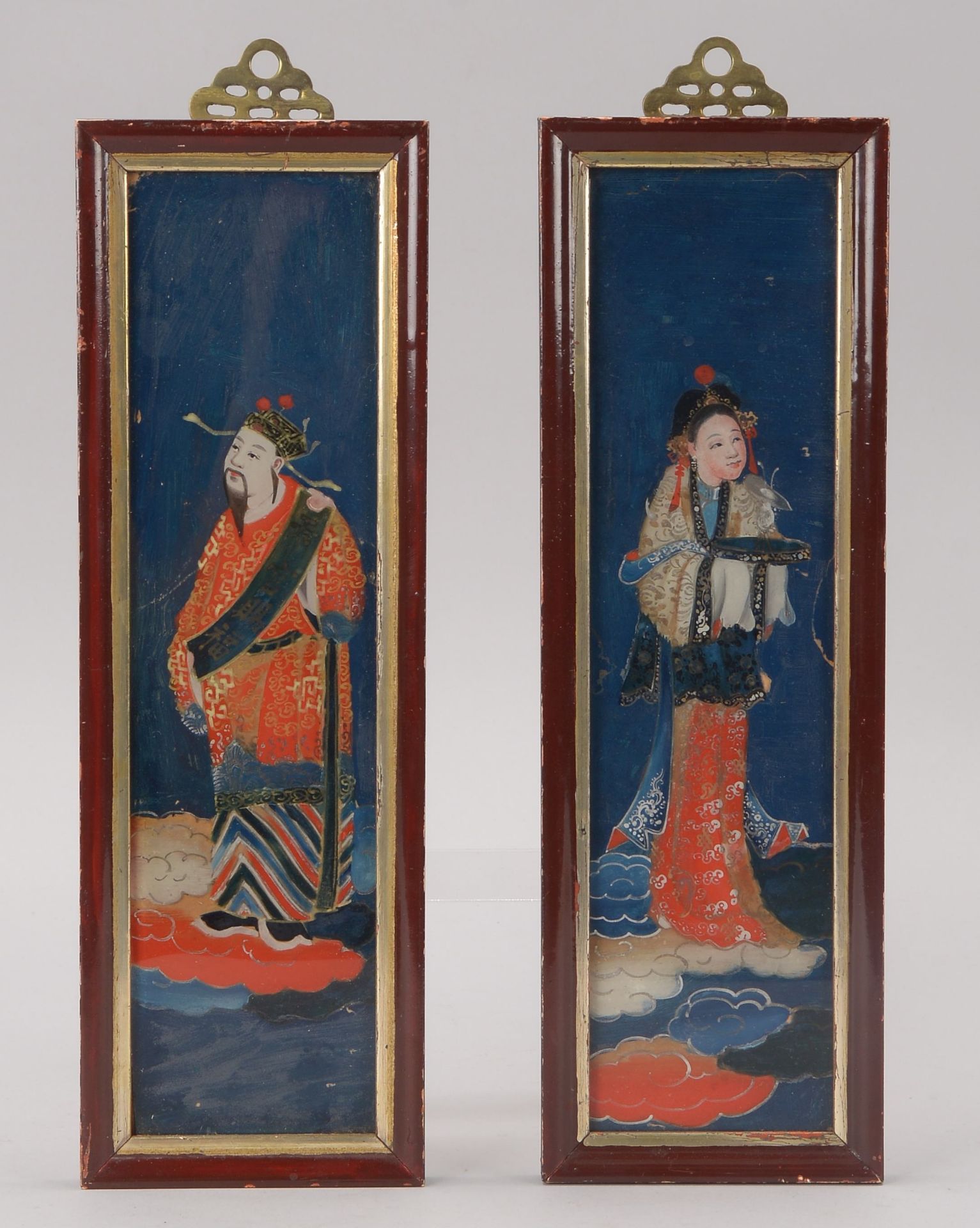2 Hinterglasmalereien (China), Masse jeweils 28,5 x 8 cm, Rahmenmasse 30,5 x 9,8 cm