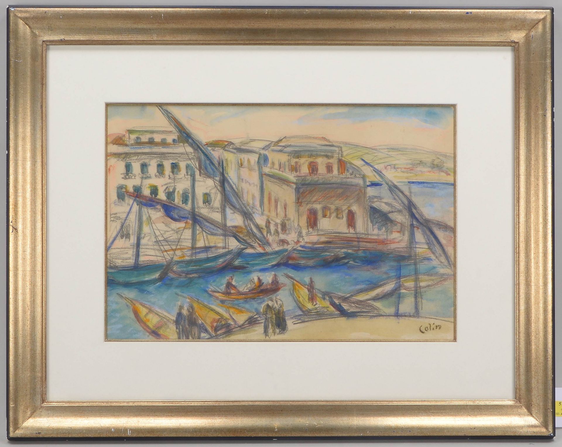 ...Colin, &#039;Mediterrane Hafenstadt&#039;, Aquarell/Pastell auf Papier, unten rechts signiert, un