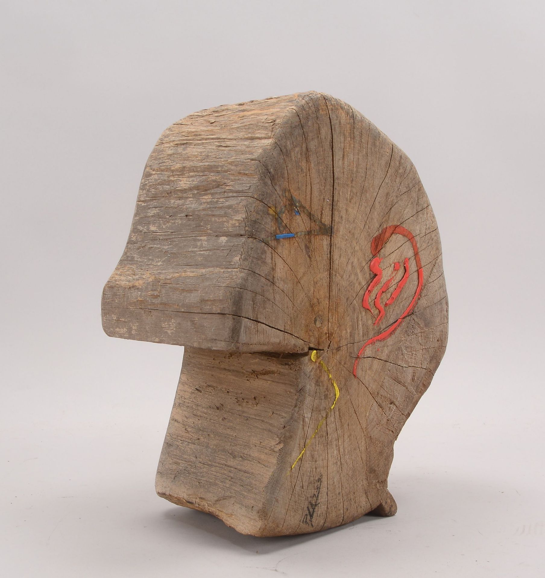 Holzskulptur (zeitgenoessischer Kuenstler), -Kopf-, (nicht eindeutig leserlich) monogrammiert und da