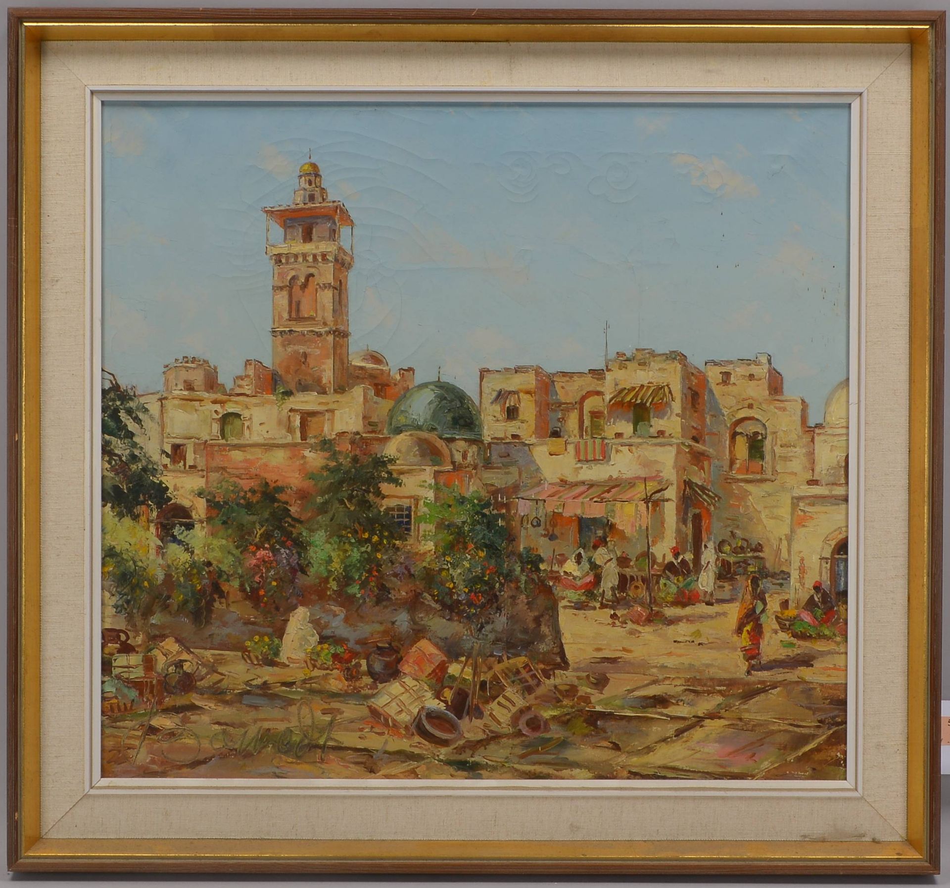 Bowedt, Carl Christian (*1889 -?), &#039;Marktszene in Jerusalem&#039;, &Ouml;l/Lw, unten links sign