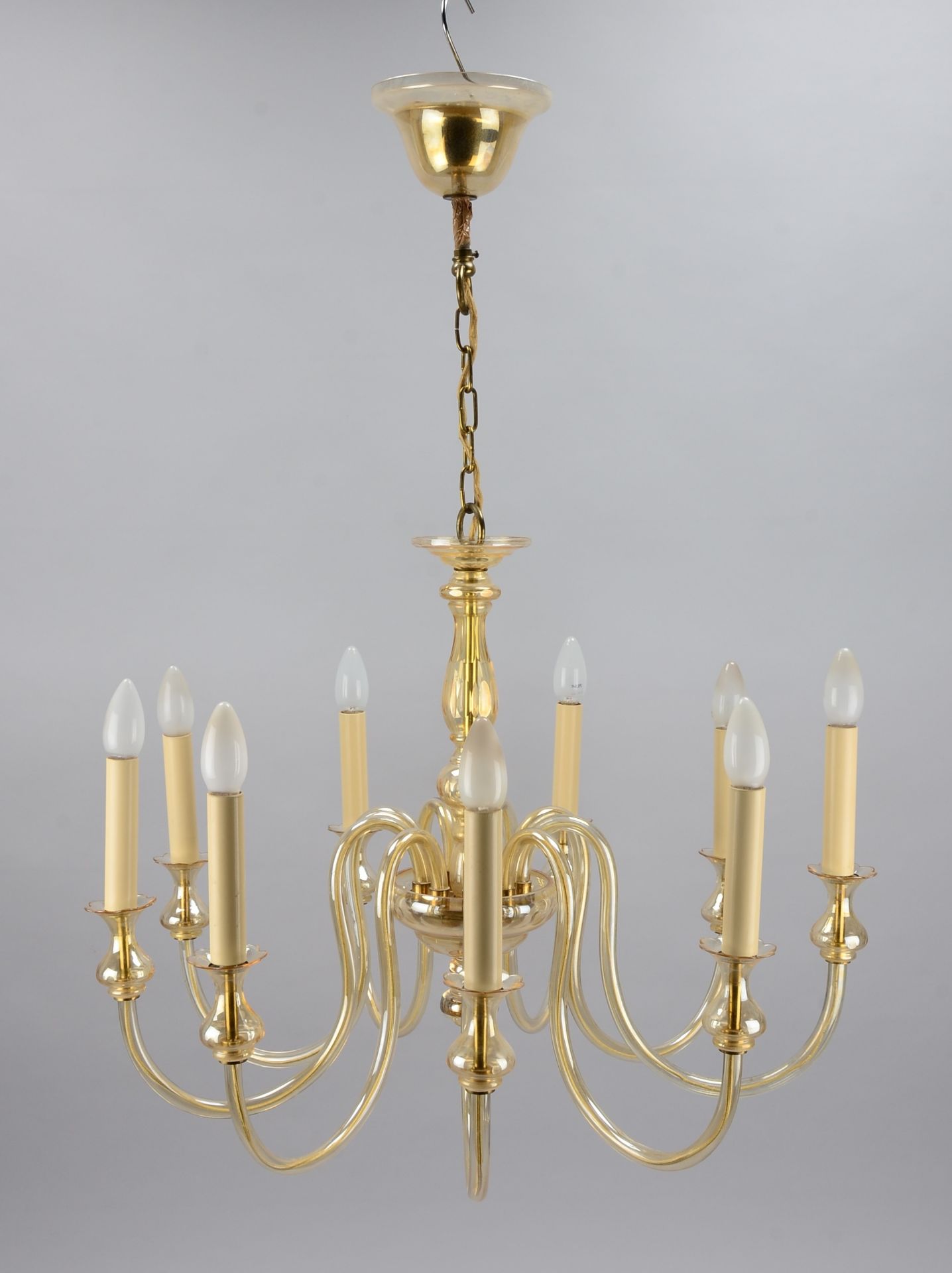 Deckenlampe, 9-flammig, Glasverkleidet, H&ouml;he: ca. 85 cm, &Oslash;: ca. 65
