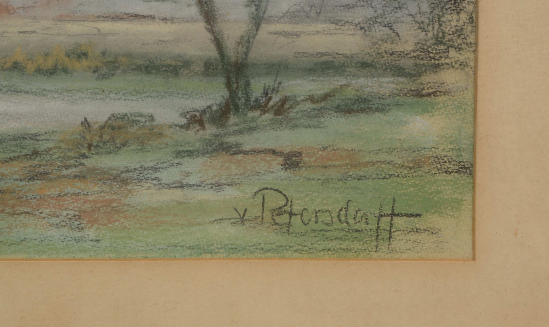 v. Petersdorff, &#039;Flusslandschaft&#039;, Kreidepastell, unten rechts signiert, unter Passepartou - Image 2 of 2
