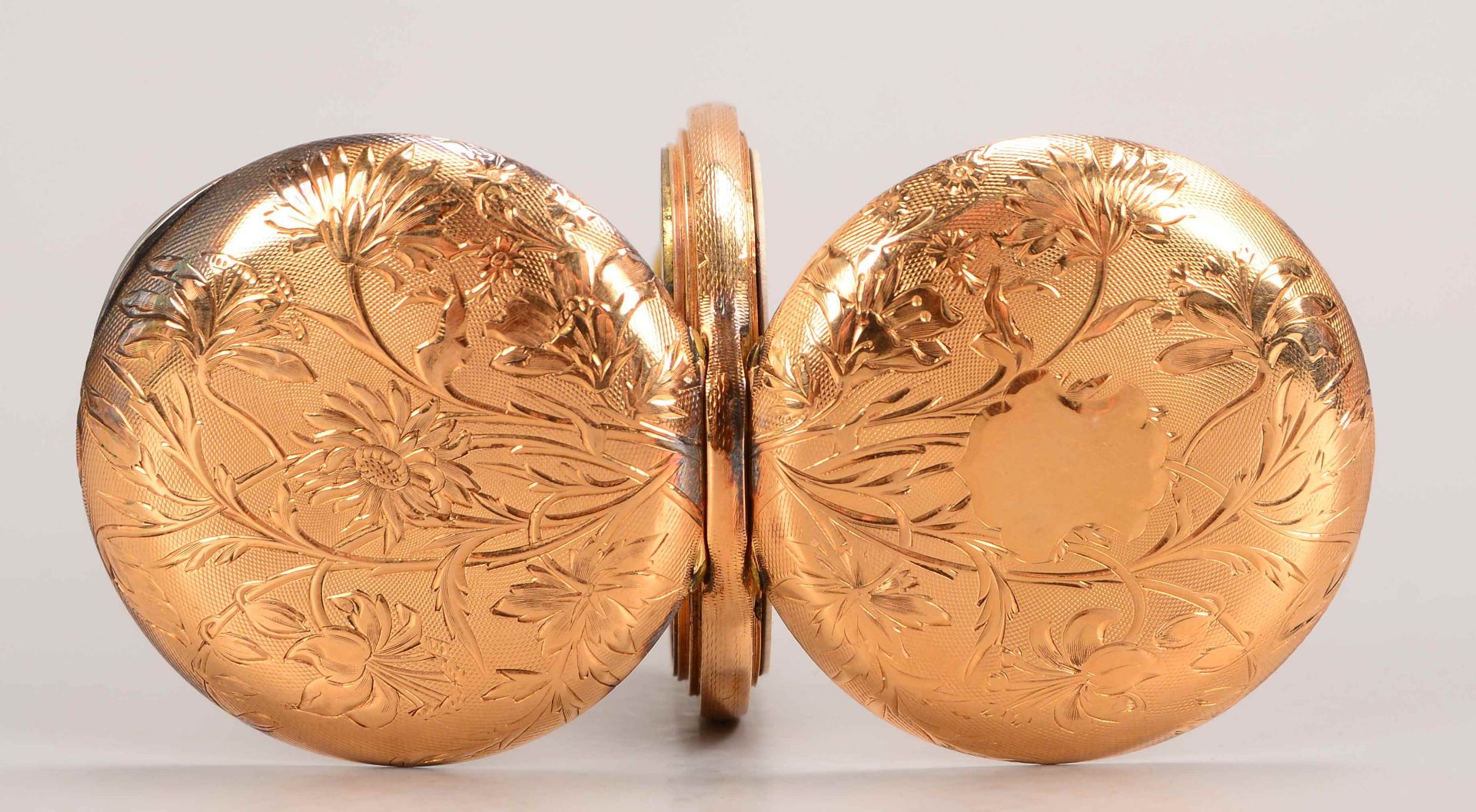 Taschenuhr, 585 RG, zwei Deckel Gold, Ringhandhabe aus Messing, ohne Glas Durchmesser 5 cm, Gewicht - Image 4 of 4