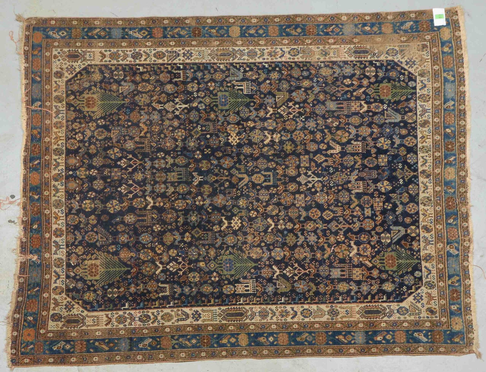 Khamseh (Afshar -?), antik, blaugrundig, durchgemustert, mit starken Gebrauchsspuren; Ma&szlig;e 193