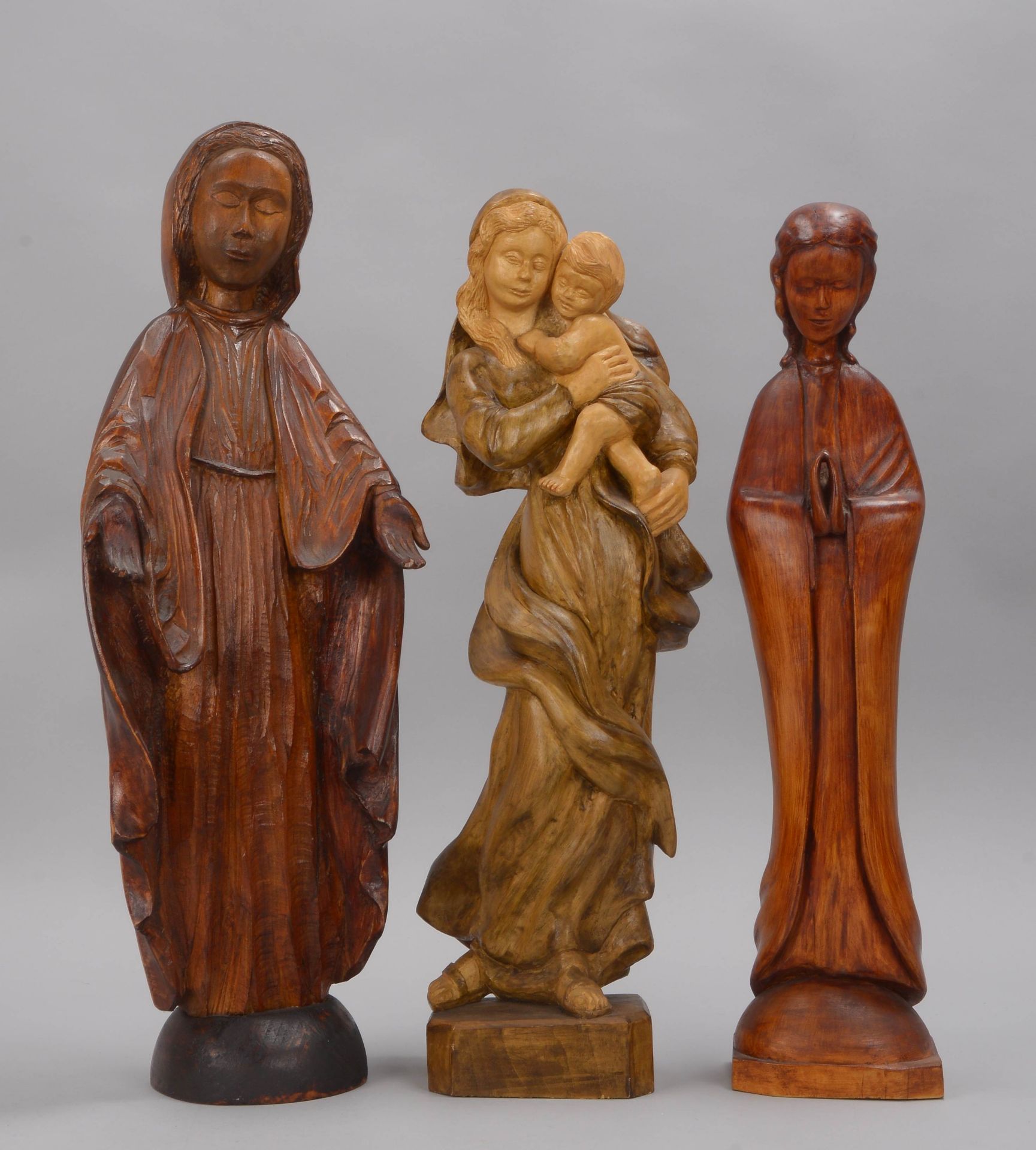 Konvolut Holzschnitzereien, christliche Darstellungen, 3 Stück; Höhe ca. 52 cm