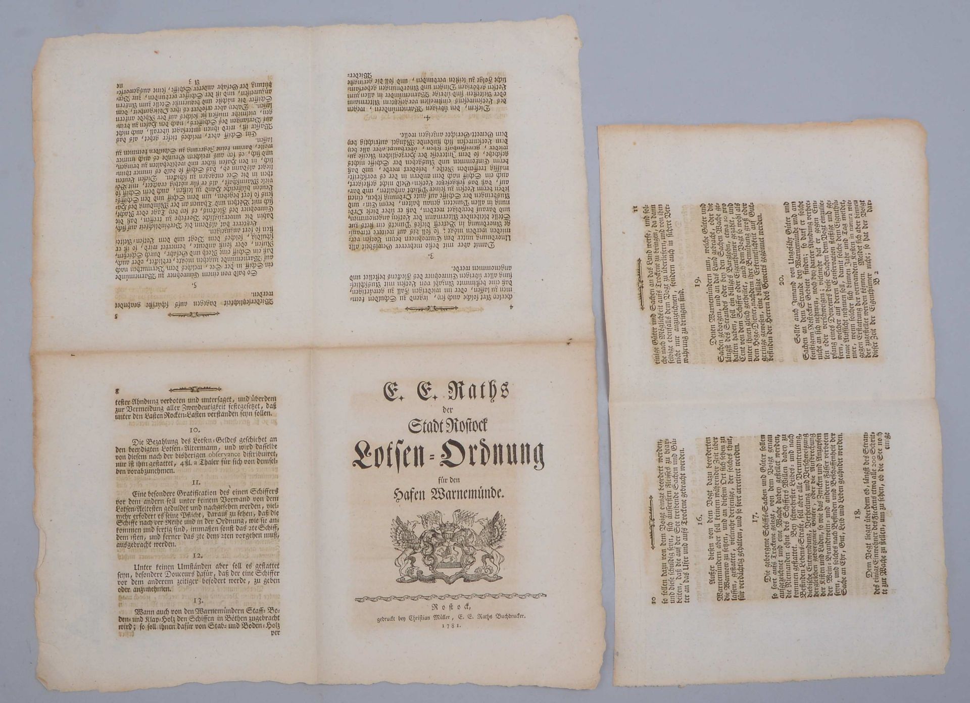 Maritimes Dokument (1781), &#039;Lotsenordnung der Stadt Rostock f&uuml;r den Hafen Warnem&uuml;nde&