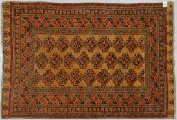Orientteppich (Usbekistan), Wolle auf Wolle, goldfarbener Fond, Flor in gutem Zustand, neu festonier