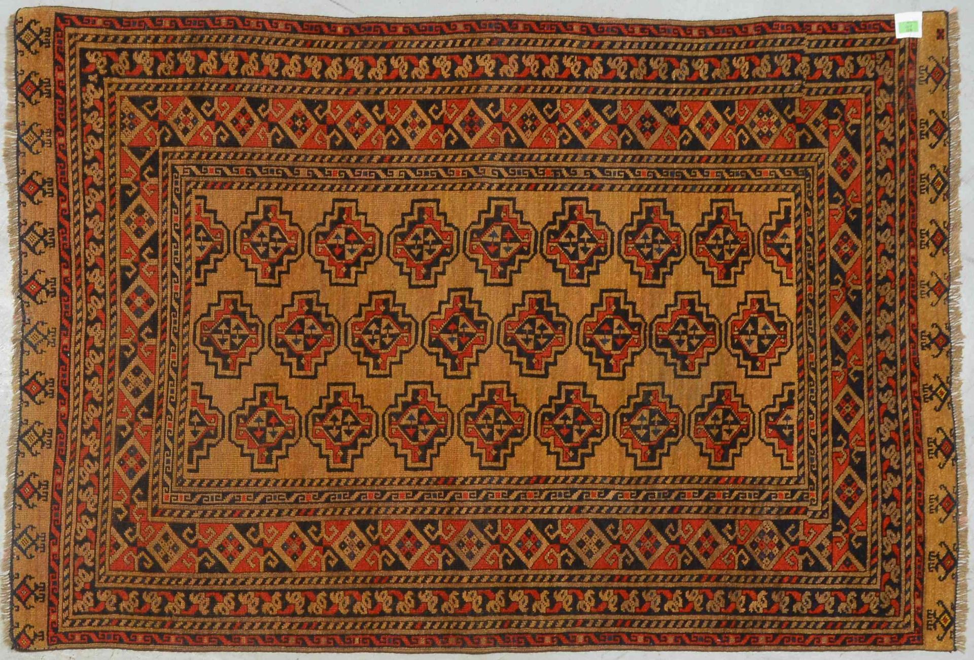 Orientteppich (Usbekistan), Wolle auf Wolle, goldfarbener Fond, Flor in gutem Zustand, neu festonier