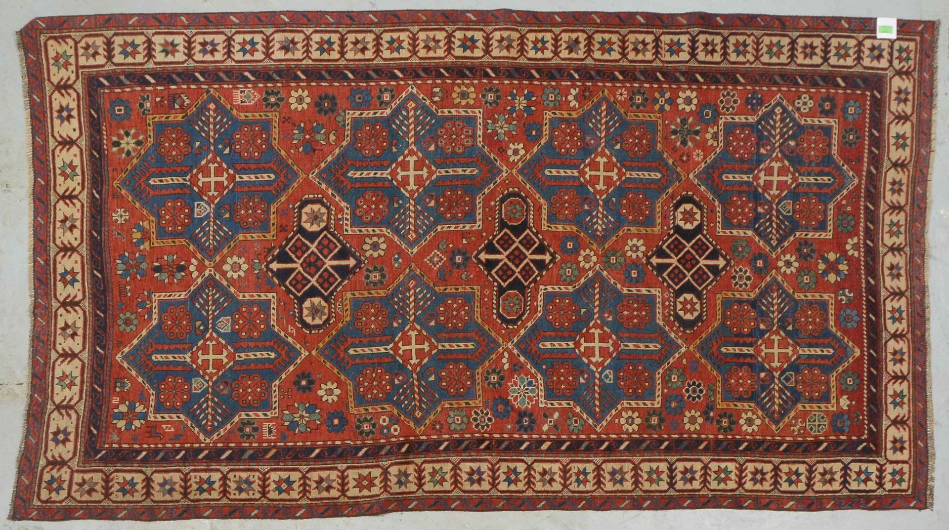 Orientteppich (Shirwan), antik, Wolle auf Wolle, kr&auml;ftige Pflanzenfarben, mit Sternenmuster, gl