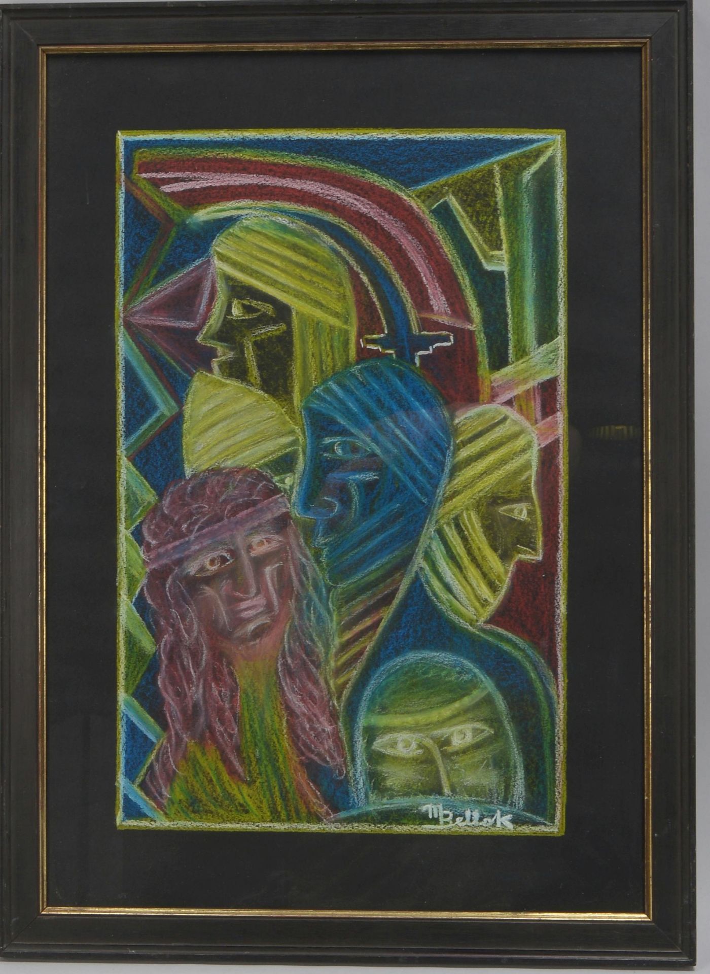 Bellock, M., 'Personendarstellung', Farbkreide, signiert, hinter Glas gerahmt; Rahmenmaße 75 x 54 cm
