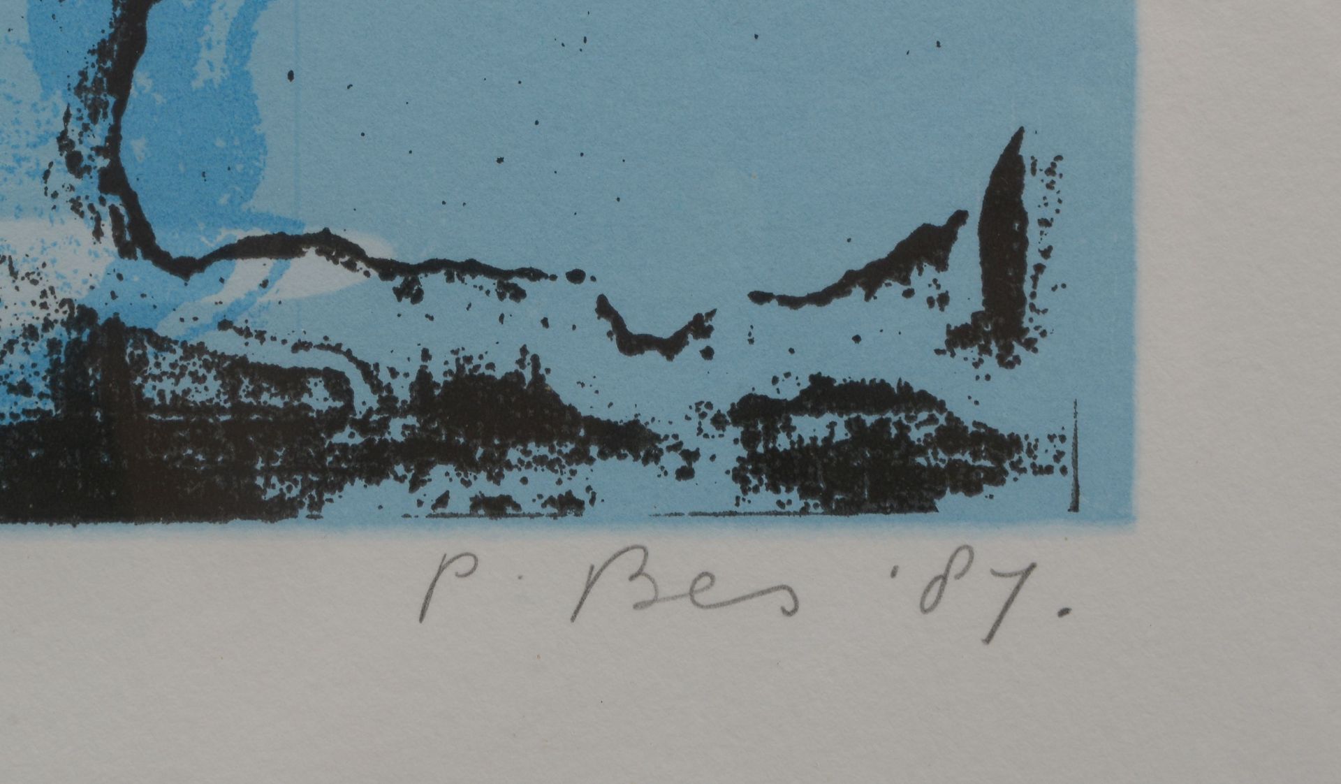 Bes, Peter (*1945), 'Komposition mit Schiff, Hund und Mann', Farblithografie, signiert und datiert ( - Bild 2 aus 2