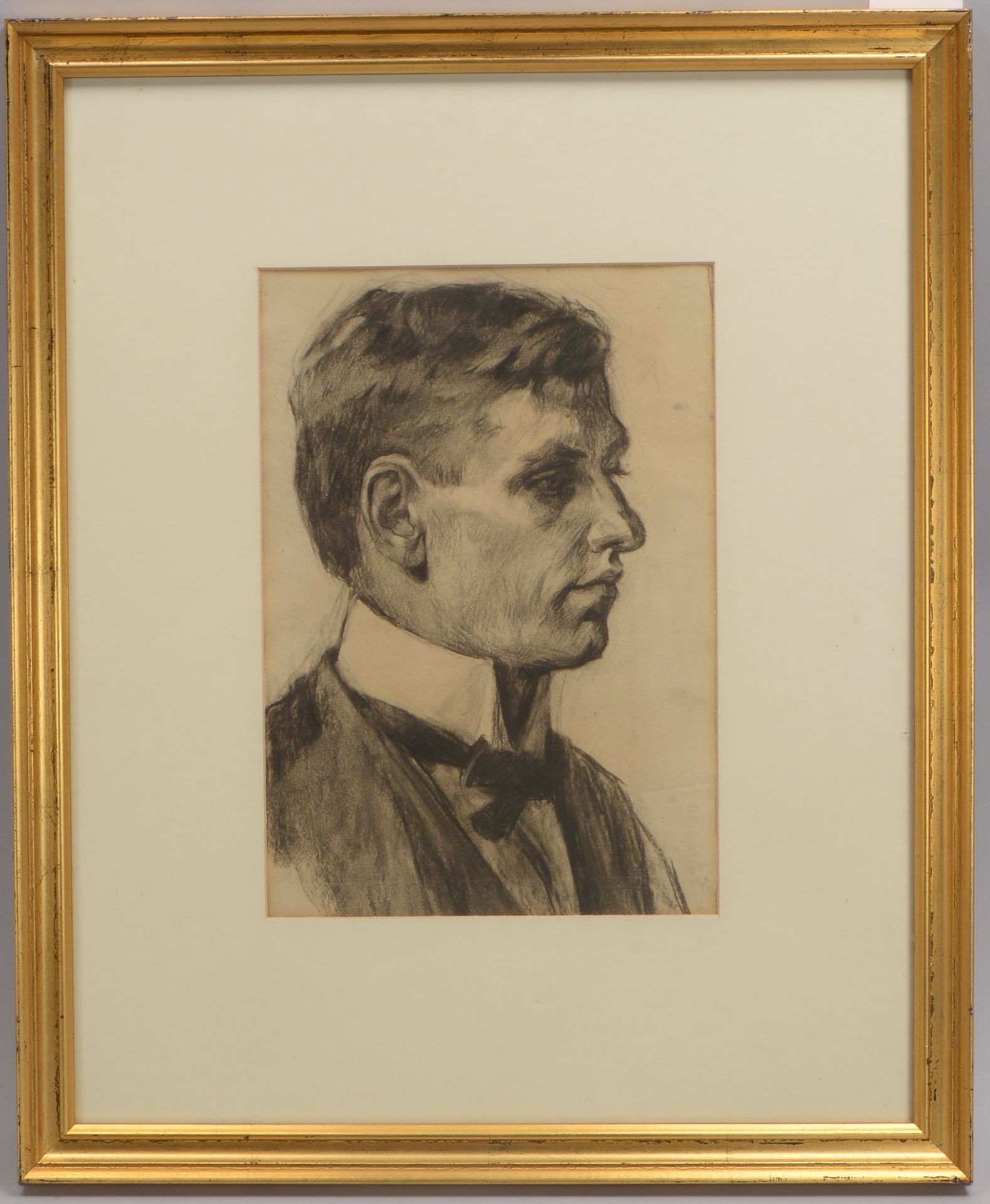 Rusche, Moritz (1888 - 1969), 'Herrenportrait', Rötelzeichnung, monogrammiert und datiert, hinter Gl