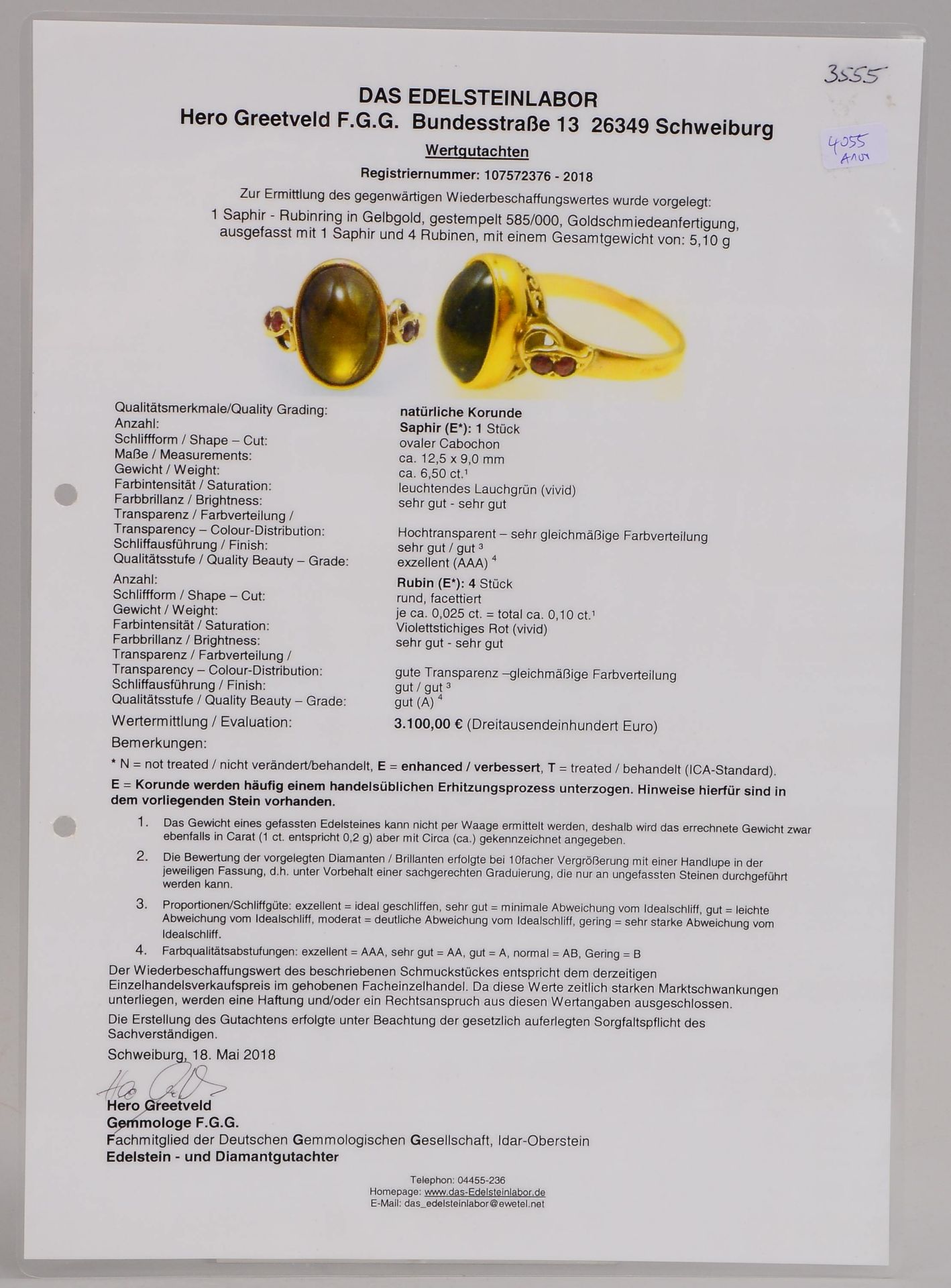 Ring, 585 GG (gestempelt), besetzt mit einzelnem Saphir von ca. 6,50 ct, Stein im Cabochonschliff, F - Image 3 of 3