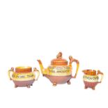 3PC Doulton Lambeth Stoneware Footed Teapot Set