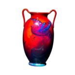 Royal Doulton Sung Flambe Twin Handled Vase, Firebird