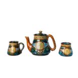 3PC Doulton Lambeth Stoneware Lidded Teapot Set