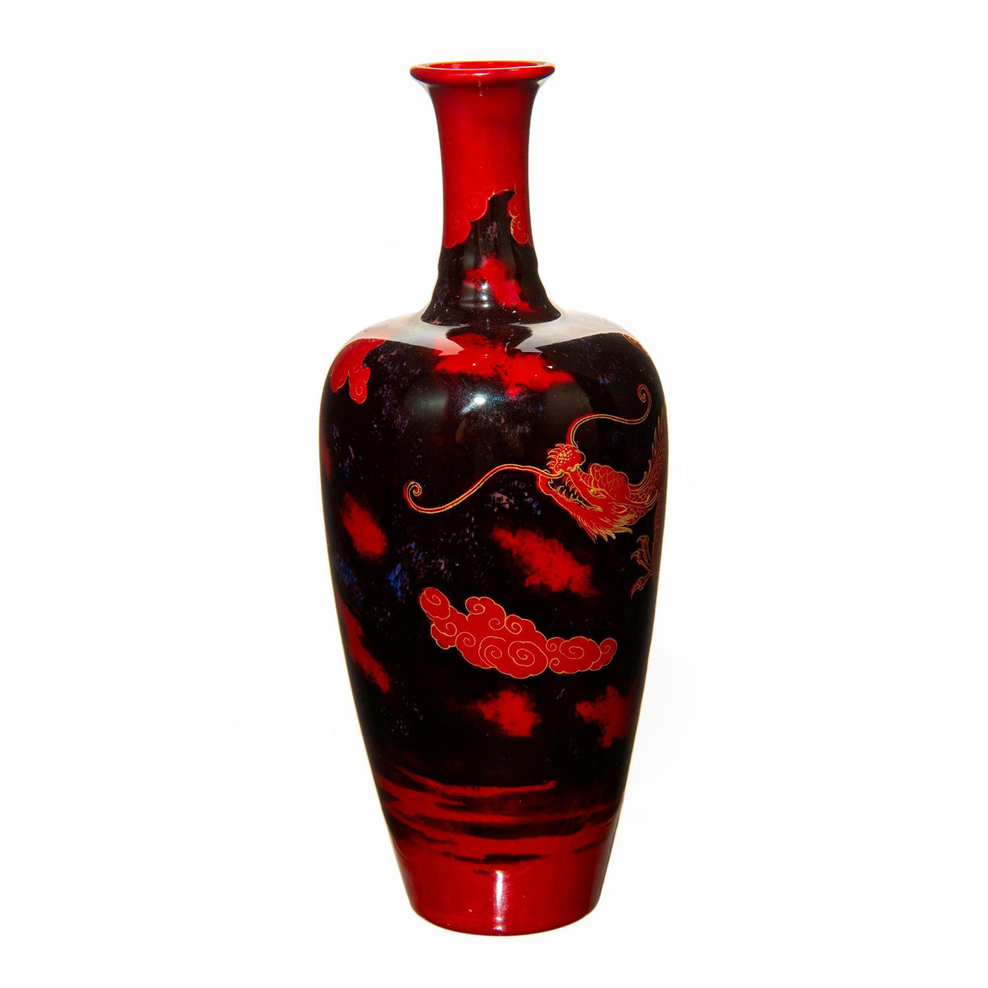 Royal Doulton Asian Dragon Sung Flambe Vase with Gold Accents - Image 4 of 5