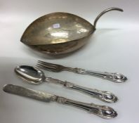 A silver plated three piece christening set togeth