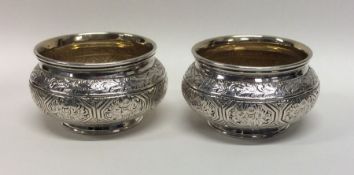 A good pair of Victorian chased silver salts. Lond