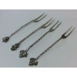 A good group of four silver pickle forks. Birmingh
