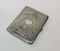 A good quality Chinese silver hinged card case wit