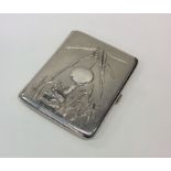 A good quality Chinese silver hinged card case wit