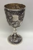 A good quality Chinese silver goblet profusely dec