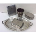 A bag containing silver plated goblet, tray etc. E