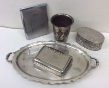 A bag containing silver plated goblet, tray etc. E