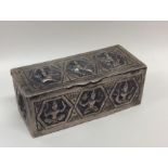 A rectangular Indian silver box with hinged lid. A