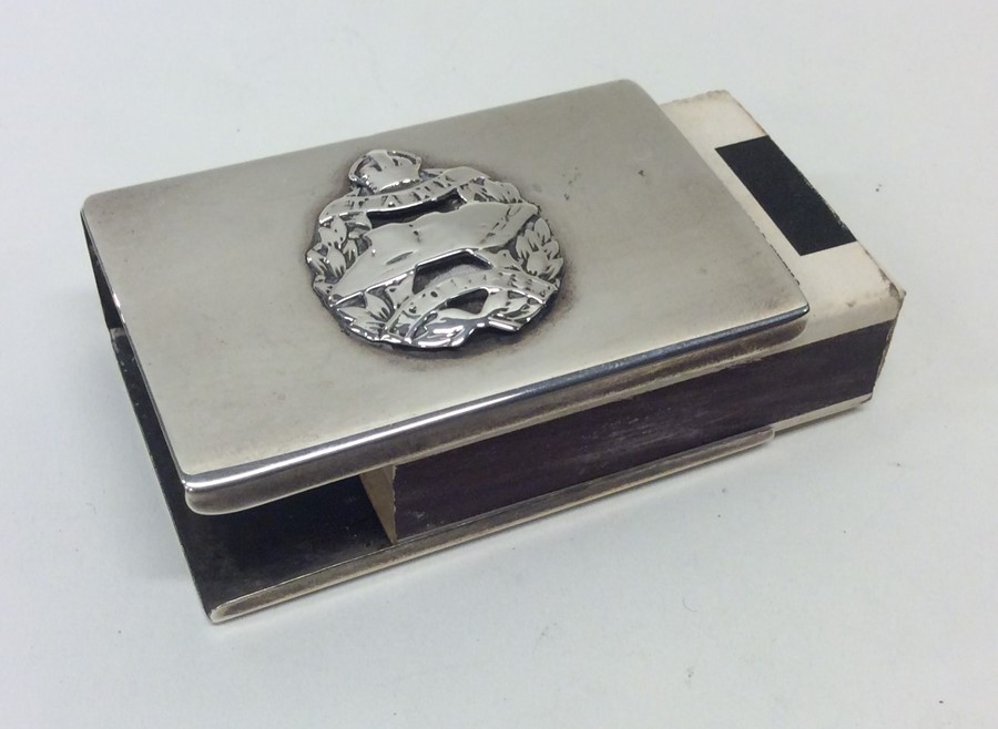 TANK CORPS: A silver mounted matchbox holder with crested fron