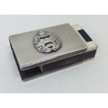 TANK CORPS: A silver mounted matchbox holder with crested fron